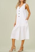  Ivory-linen Button-down Culotte-jumpsuit