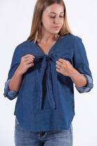  Chambray Tie Blouse