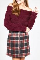  Maroon Off-the-shoulder Sweater