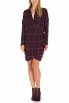  Wine Plaid Wrap Dress