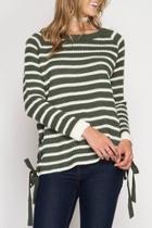  Striped Lace Up Sweater