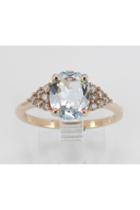  14k Rose Pink Gold Diamond And Aqua Aquamarine Engagement Promise Ring Size 7