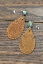  Tooled-leather Natural-turquoise Earrings