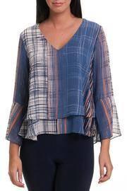  Plaid Bell Sleeve Top