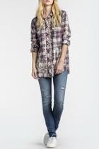  Scroll Embroidered Plaid Top