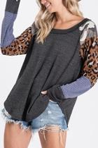  Geo And Animal Print Contrast Mixed Top