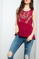  Burgundy Embroidered Tank
