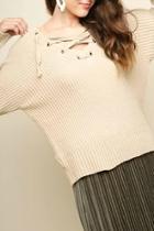 Chenille Lace-up Sweater