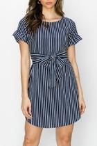  Stripe Ruffle-sleeve Dress