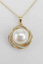  Pearl Pendant, Gold Pearl Necklace, 14k Yellow Gold Diamond And Pearl Swirl Pendant Necklace With Chain 18 June Birthday