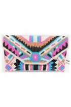  Multi Color Geometrical Beaded Clutch Pink Turquoise