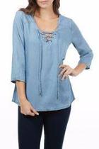  Lace Up Chambray Top