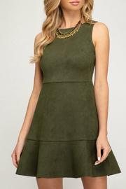  Suede Flounce Hem Dress