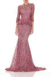  Lace Peplum Flare Gown