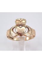  Vintage 9k Yellow Gold Claddagh Ring Heart Crown Size 8.5 Irish Wedding Band