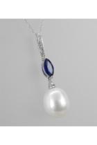  14k White Gold Diamond Sapphire And Pearl Pendant Necklace With Chain 18 June Birthday