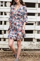  Floral Wrap Dress With Ruffles