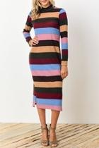  Striped Mock-neck Dress