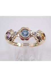  Yellow Gold Multi Color Flower Wedding Ring Anniversary Band Citrine Blue Topaz Amethyst Free Sizing
