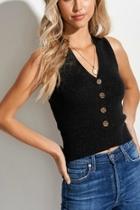  Button-front Ribbed Sweateer-top