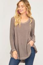  Long Sleeve High Low Knit Top