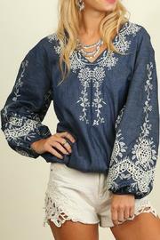  Embroidered Denim Blouse