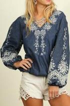  Embroidered Denim Blouse