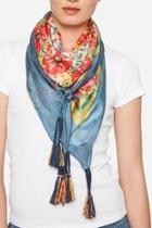  Blue Floral Silk Scarf
