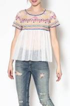 Mesh Embroidered Blouse
