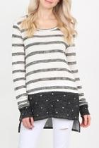  Stripe Polka-dot Cuff-hem
