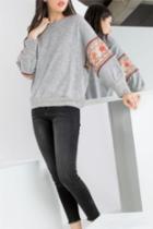  Raglan Sweater With Embroidered Sleeve Detail