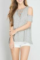  Distressed Lace Up Top