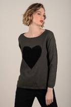  Boatneck Heart Print Sweater