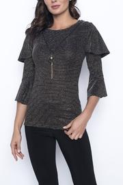 Frank Lyman Ribbed Bell Sleeve Shimmer Hi-lo Top 195221