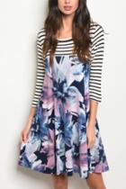  Navy & Lilac Floral Dress