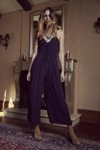  Navy Embroidered Jumpsuit