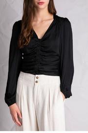  Satin Smocked Waist Blouse