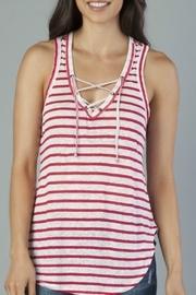  Pink & White Stripe Lace Up Tank