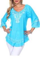  Turquoise Ivory Beaded Top