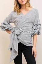  Striped Waist-tie Top