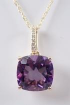  Diamond And Amethyst Solitaire Necklace Pendant, 18 Chain