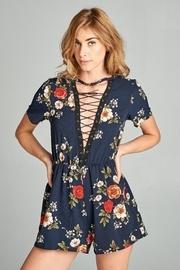  Navy-floral Lace-up Romper