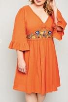  Embroidered Orange Dress