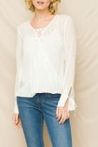  Front Lace-up Emb Chiffon Top