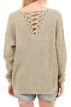  Beige Laceup Sweater