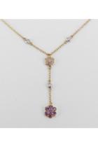  14k Yellow Gold Diamond, Tanzanite And Amethyst Flower Cluster Necklace