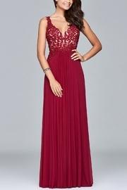  Long Mesh V-neck Dress With Lace Applique