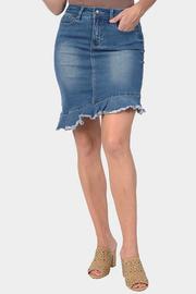  Assymetric Ruffle Hem Denim Skirt