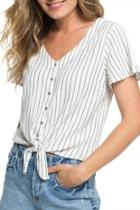  Striped Short-sleeve Button-up