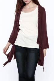  Floral Trim Maroon Cardigan